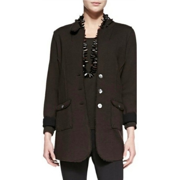 EILEEN FISHER Brown Felted Merino Wool Button Up Jacket Blazer Military Medium - Picture 5 of 14